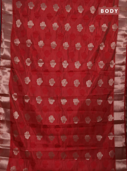 Semi raw silk saree maroon with allover thread & zari woven buttas and zari woven border