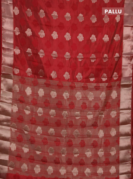 Semi raw silk saree maroon with allover thread & zari woven buttas and zari woven border