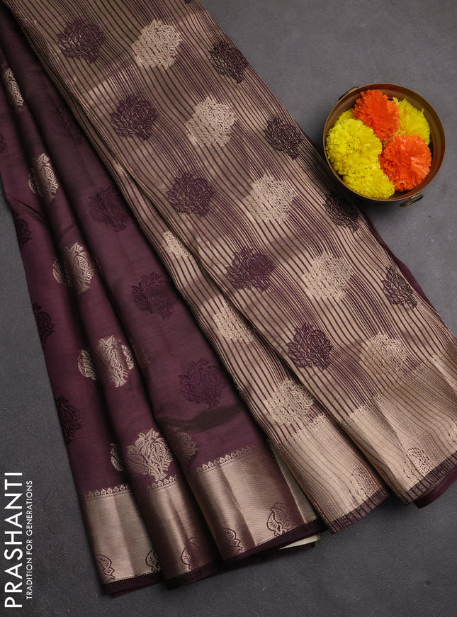 Semi raw silk saree deep purple with allover thread & zari woven buttas and zari woven border