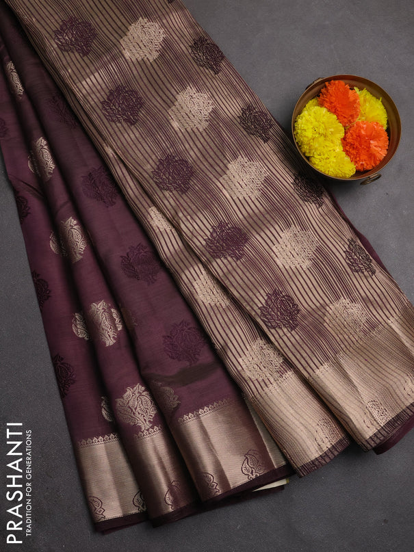 Semi raw silk saree deep purple with allover thread & zari woven buttas and zari woven border