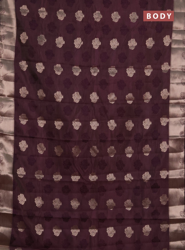 Semi raw silk saree deep purple with allover thread & zari woven buttas and zari woven border