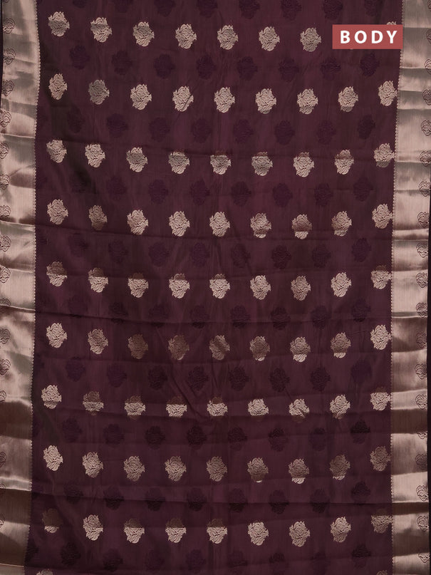 Semi raw silk saree deep purple with allover thread & zari woven buttas and zari woven border