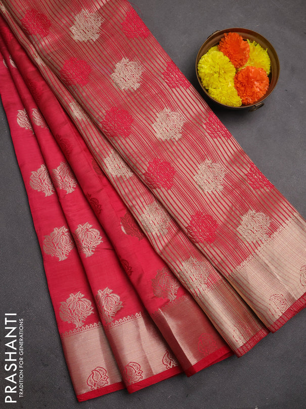 Semi raw silk saree pink with allover thread & zari woven buttas and zari woven border