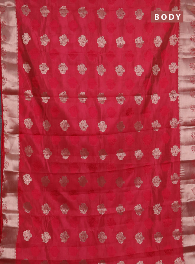 Semi raw silk saree pink with allover thread & zari woven buttas and zari woven border