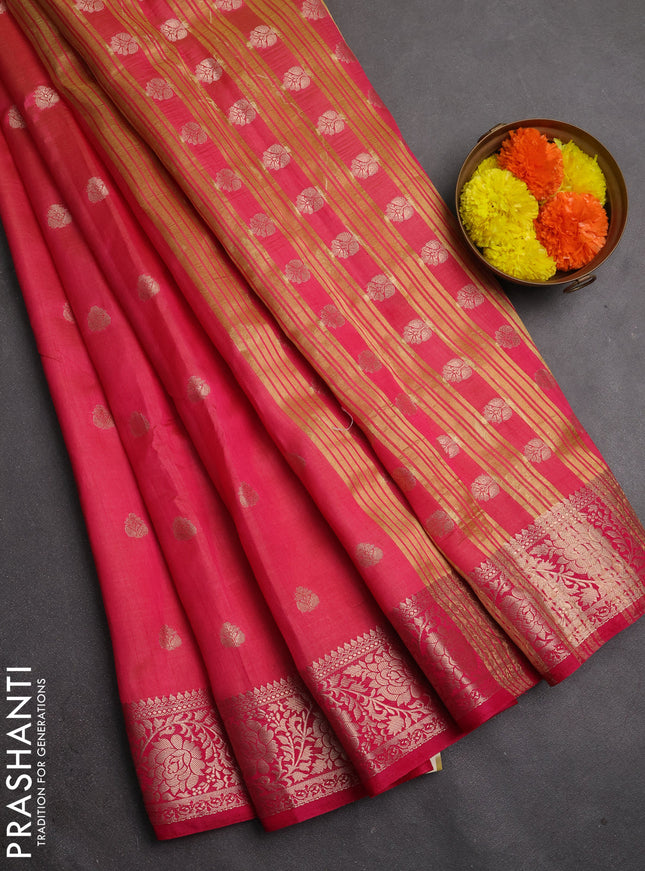 Semi raw silk saree pink with allover thread & zari woven buttas and zari woven border