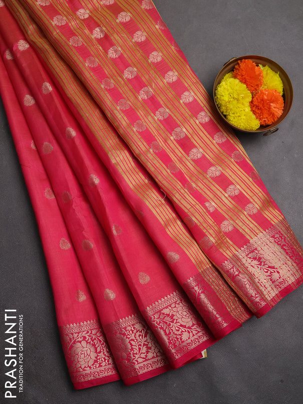 Semi raw silk saree pink with allover thread & zari woven buttas and zari woven border