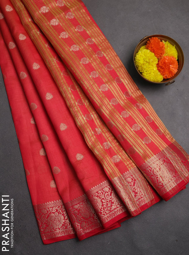 Semi raw silk saree pink with allover thread & zari woven buttas and zari woven border