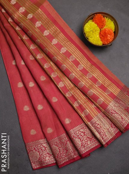 Semi raw silk saree pink with allover thread & zari woven buttas and zari woven border