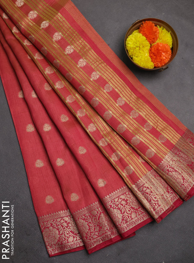 Semi raw silk saree pink with allover thread & zari woven buttas and zari woven border