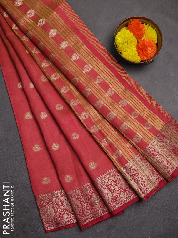 Semi raw silk saree pink with allover thread & zari woven buttas and zari woven border