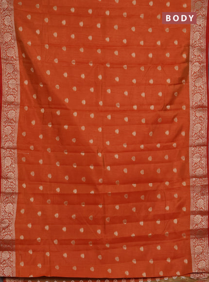 Semi raw silk saree orange with allover thread & zari woven buttas and zari woven border