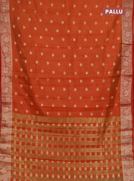 Semi raw silk saree orange with allover thread & zari woven buttas and zari woven border