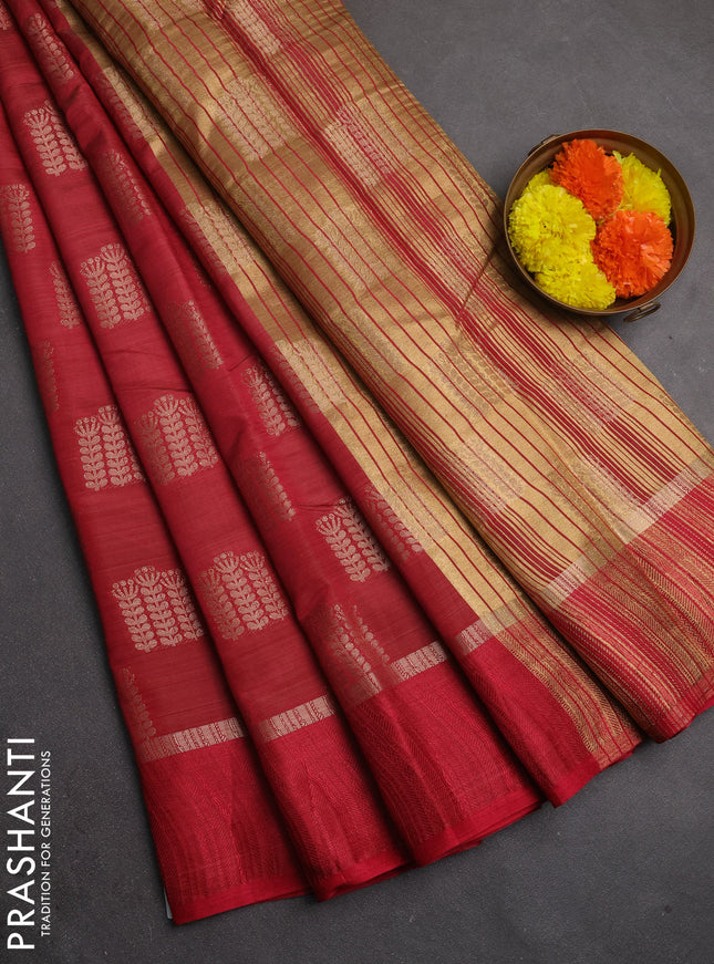 Semi raw silk saree maroon with allover thread & zari woven buttas and thread woven border