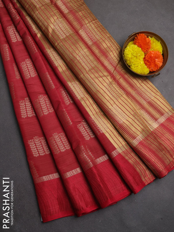 Semi raw silk saree maroon with allover thread & zari woven buttas and thread woven border