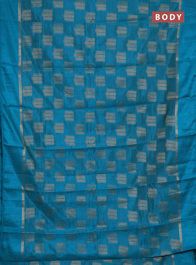 Semi raw silk saree cs blue with allover thread & zari woven buttas and thread woven border