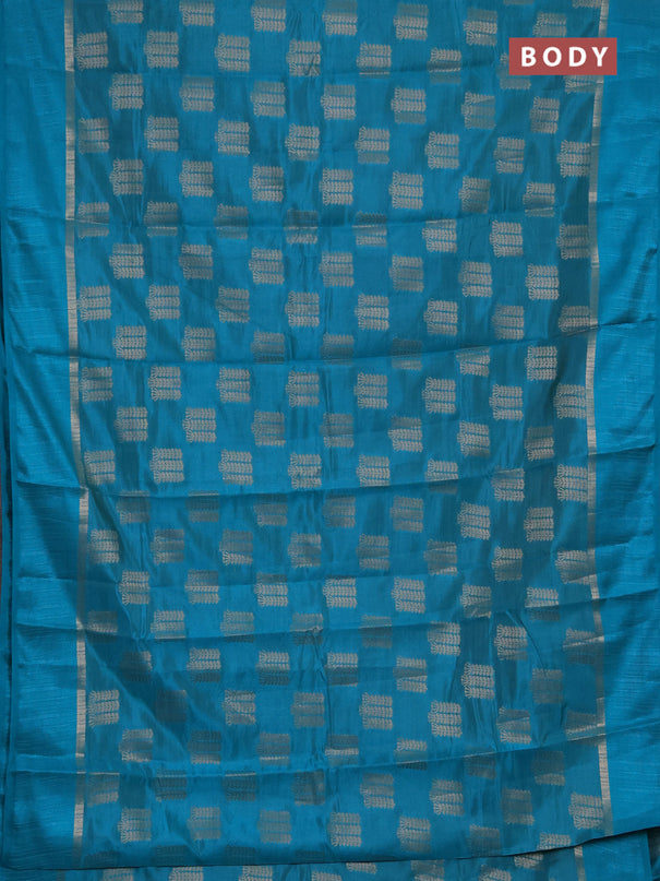 Semi raw silk saree cs blue with allover thread & zari woven buttas and thread woven border
