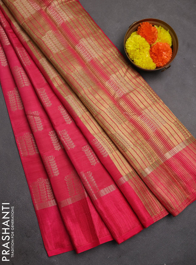 Semi raw silk saree pink with allover thread & zari woven buttas and thread woven border