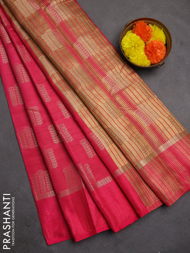 Semi raw silk saree pink with allover thread & zari woven buttas and thread woven border