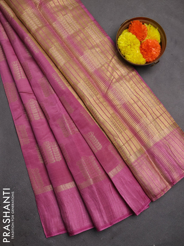 Semi raw silk saree purple with allover thread & zari woven buttas and thread woven border