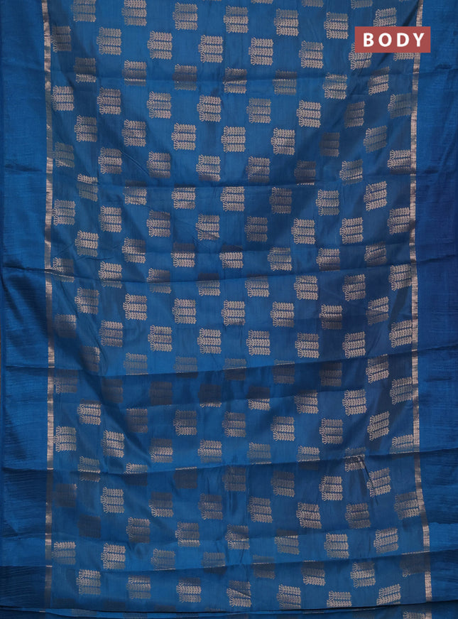 Semi raw silk saree teal blue with allover thread & zari woven buttas and thread woven border