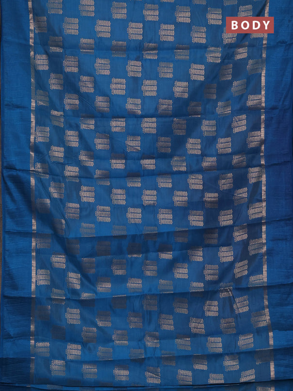Semi raw silk saree teal blue with allover thread & zari woven buttas and thread woven border