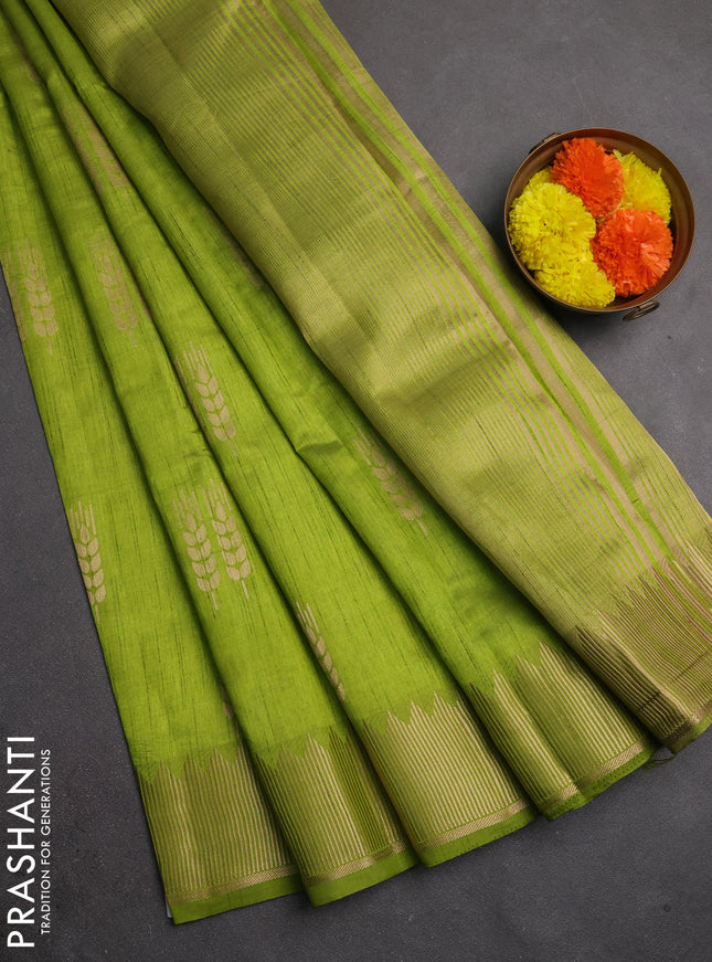 Semi raw silk saree light green with allover thread & zari woven buttas and zari woven border
