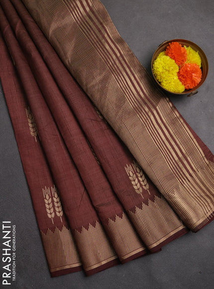 Semi raw silk saree coffee brown with allover thread & zari woven buttas and zari woven border