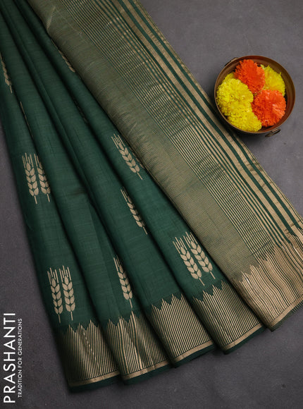 Semi raw silk saree bottle green with allover thread & zari woven buttas and zari woven border