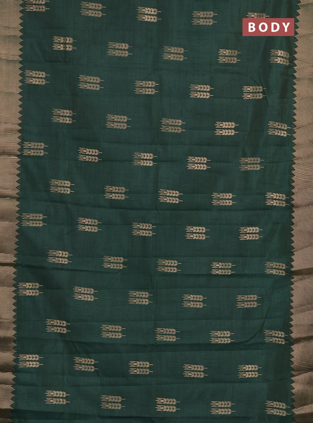 Semi raw silk saree bottle green with allover thread & zari woven buttas and zari woven border