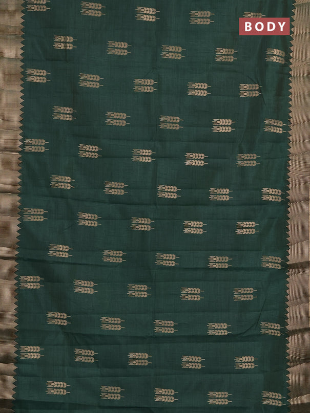 Semi raw silk saree bottle green with allover thread & zari woven buttas and zari woven border