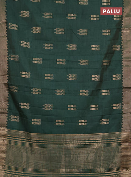 Semi raw silk saree bottle green with allover thread & zari woven buttas and zari woven border