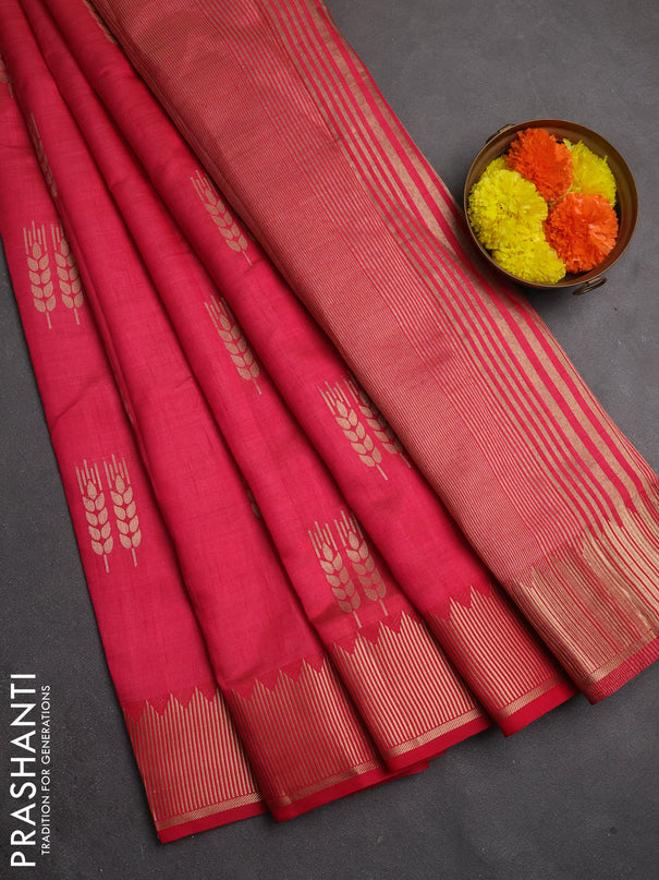 Semi raw silk saree pink with allover thread & zari woven buttas and zari woven border