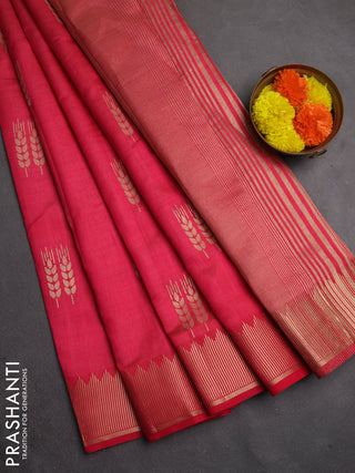 Semi raw silk saree pink with allover thread & zari woven buttas and zari woven border