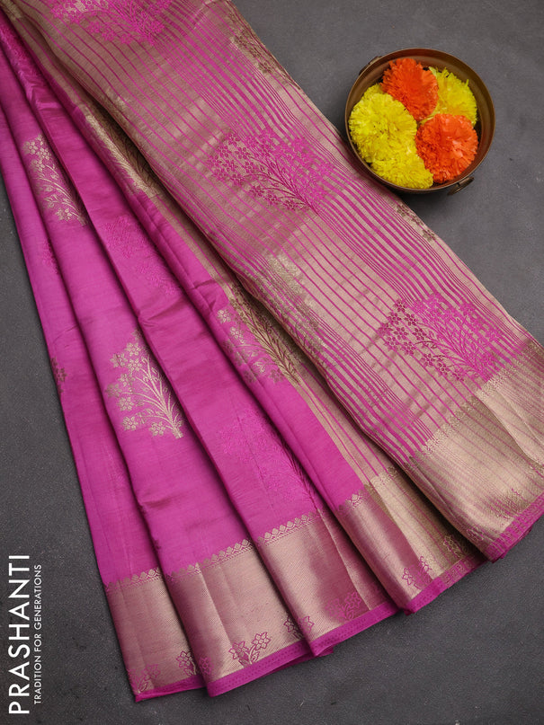 Semi raw silk saree pink with allover thread & zari woven buttas and zari woven border
