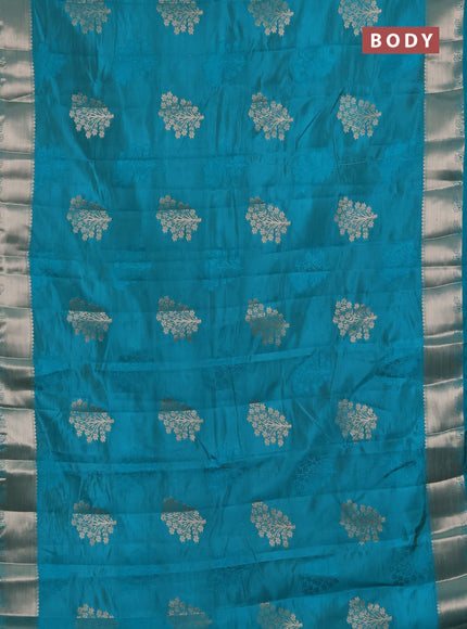 Semi raw silk saree teal green with allover thread & zari woven buttas and zari woven border