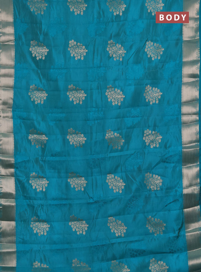 Semi raw silk saree teal green with allover thread & zari woven buttas and zari woven border