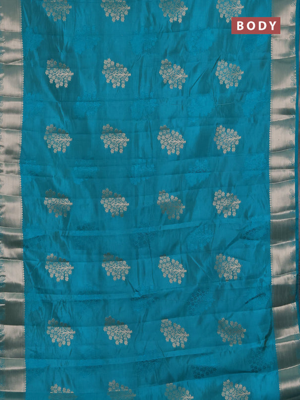 Semi raw silk saree teal green with allover thread & zari woven buttas and zari woven border