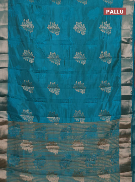 Semi raw silk saree teal green with allover thread & zari woven buttas and zari woven border