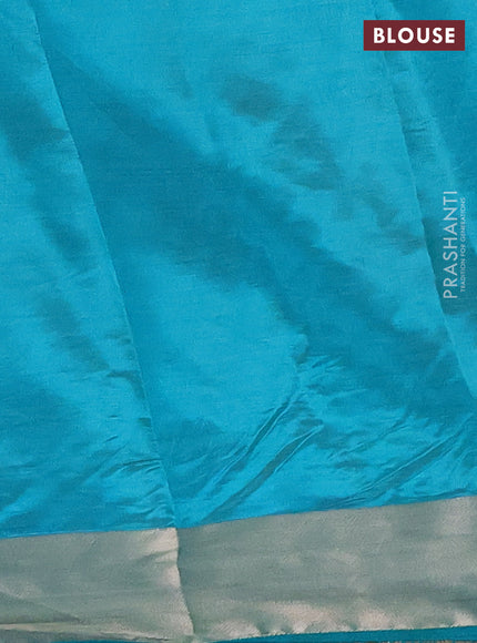 Semi raw silk saree teal green with allover thread & zari woven buttas and zari woven border