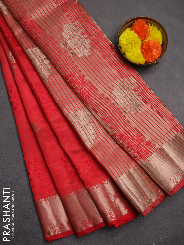 Semi raw silk saree red with allover thread & zari woven buttas and zari woven border