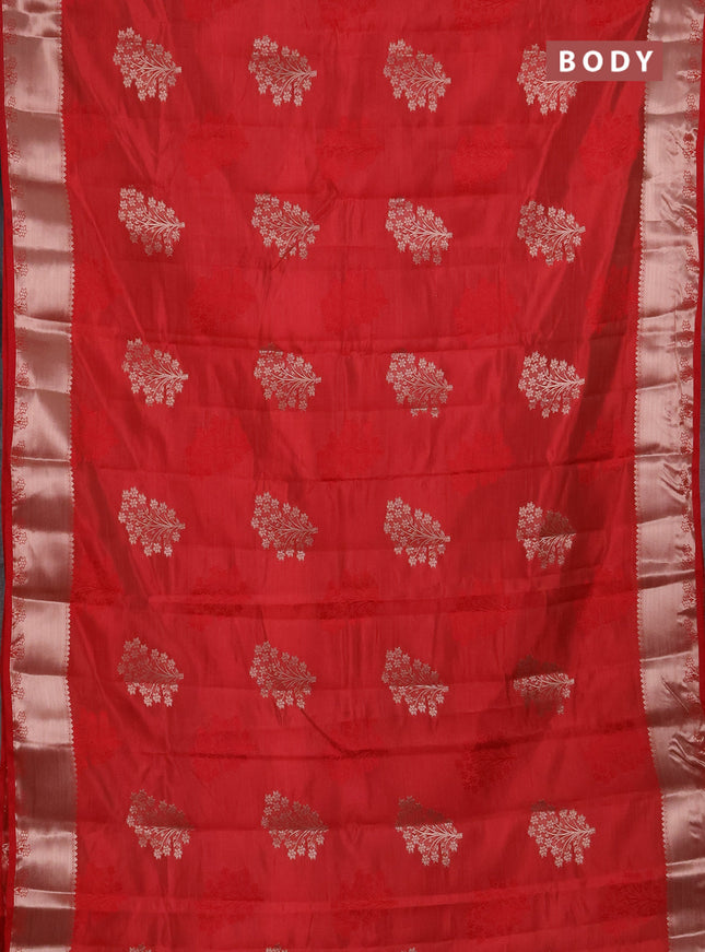 Semi raw silk saree red with allover thread & zari woven buttas and zari woven border