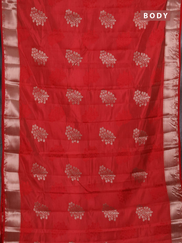 Semi raw silk saree red with allover thread & zari woven buttas and zari woven border