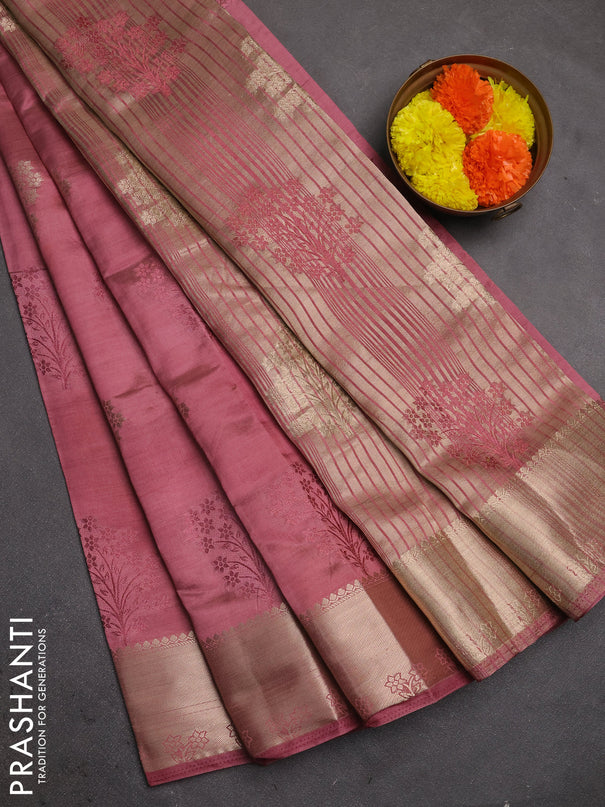Semi raw silk saree mauve pink with allover thread & zari woven buttas and zari woven border
