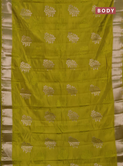 Semi raw silk saree lime green with allover thread & zari woven buttas and zari woven border