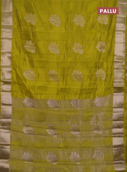 Semi raw silk saree lime green with allover thread & zari woven buttas and zari woven border