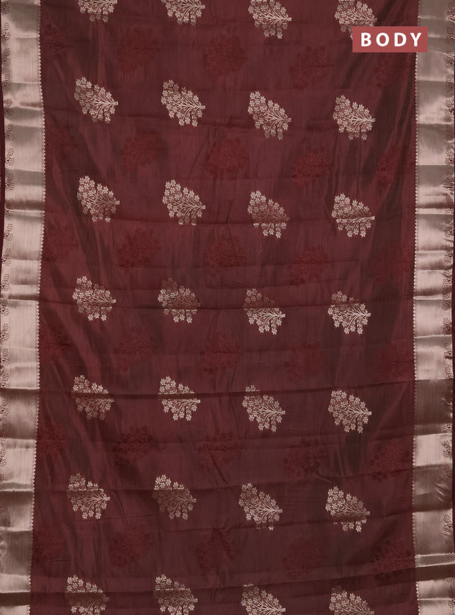 Semi raw silk saree coffee brown with allover thread & zari woven buttas and zari woven border