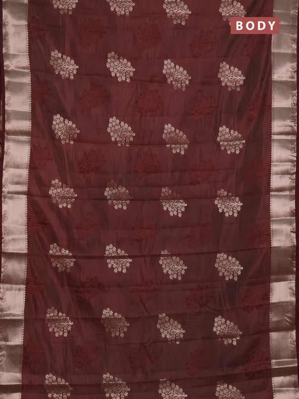 Semi raw silk saree coffee brown with allover thread & zari woven buttas and zari woven border