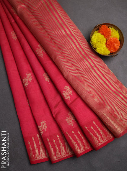 Semi raw silk saree pink with allover thread & zari woven buttas and zari woven border