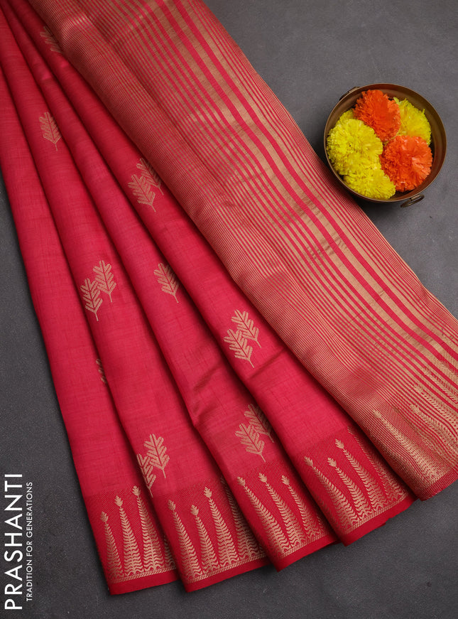 Semi raw silk saree pink with allover thread & zari woven buttas and zari woven border