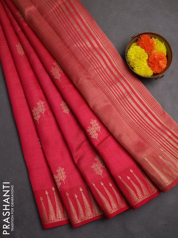 Semi raw silk saree pink with allover thread & zari woven buttas and zari woven border